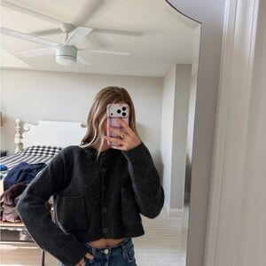 Zara Women's Dark Charcoal Cropped Button Cardigan